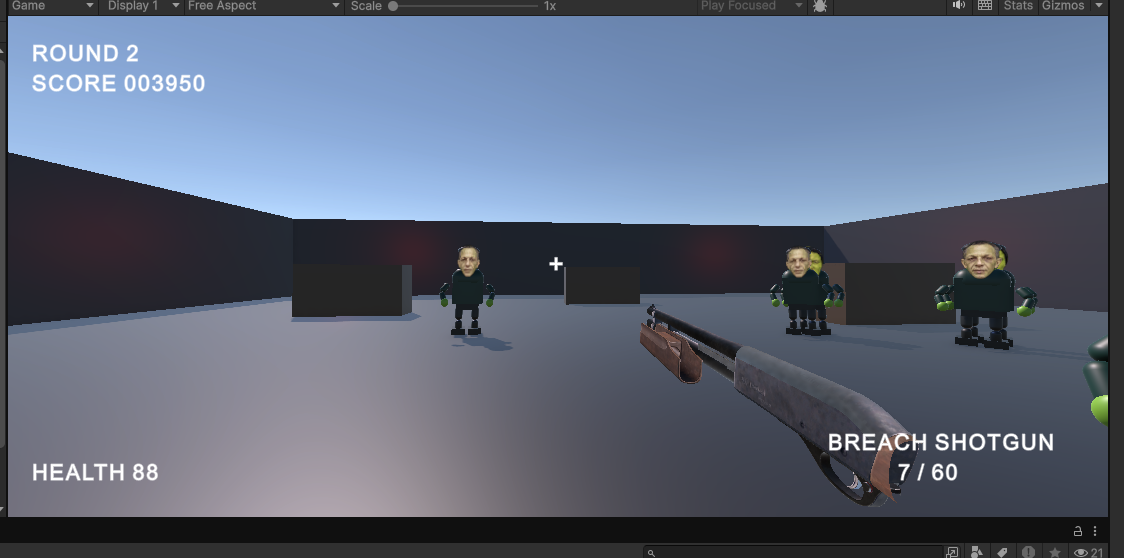 Actual ZomboidAI gameplay with the shotgun and zombies in the arena